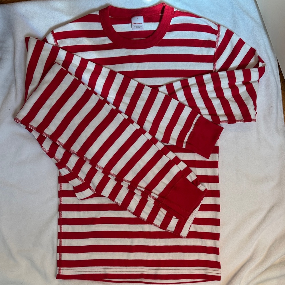 Hanna Andersson Red and White Striped Pajamas. Adult XS L/S, pants. Organic